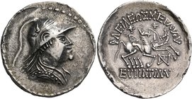 YUEH-CHI, Sogdiana. Circa 130-80 BC. Tetradrachm (Silver, 31 mm, 14.43 g, 12 h), imitating issues of Eukratides I of Baktria. A diademed and draped bu...