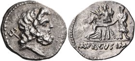 L. Staius Murcus, 42-41 BC. Denarius (Silver, 20 mm, 3.35 g, 1 h), mint traveling with Murcus in the area of the Ionian Sea. Bearded head of Neptune t...