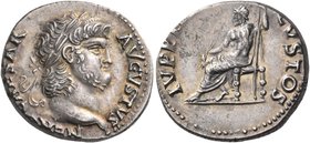 Nero, 54-68. Denarius (Silver, 20 mm, 3.28 g, 6 h), Rome, 64-65. NERO CAESAR AVGVSTVS Laureate head of Nero to right, with a light beard. Rev. IVPPITE...