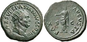Vespasian, 69-79. Dupondius (Orichalcum, 27.5 mm, 12.98 g, 6 h), Rome, 72-73. IMP CAES VESPASIAN AVG COS IIII Radiate head of Vespasian to right. Rev....
