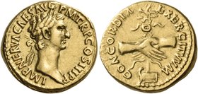 Nerva, 96-98. Aureus (Gold, 18 mm, 7.58 g, 7 h), Rome, 97. IMP NERVA CAES AVG P M TR P COS III P P Laureate head of Nerva to right. Rev. CONCORDIA EXE...