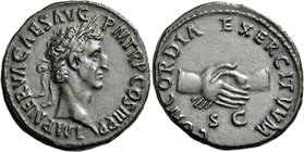 Nerva, 96-98. As (Copper, 29 mm, 10.67 g, 6 h), Rome, 97. IMP NERVA CAES AVG P M TR P COS III P P Laureate head of Nerva to right. Rev. CONCORDIA EXER...