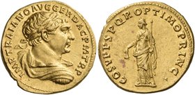 Trajan, 98-117. Aureus (Gold, 18 mm, 7.31 g, 7 h), Rome, 108-110. IMP TRAIANO AVG GER DAC P M TR P Laureate, draped and cuirassed bust of Trajan to ri...