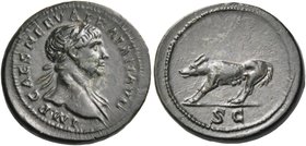 Trajan, 98-117. Semis (Orichalcum, 17 mm, 2.99 g, 7 h), Rome, after 109. IMP CAES NERVA TRAIAN AVG Laureate bust of Trajan to right, with slight drape...
