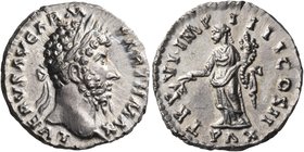 Lucius Verus, 161-169. Denarius (Silver, 18 mm, 3.58 g, 12 h), Rome, 166. L VERVS AVG ARM PARTH MAX Laureate head of Lucius Verus to right. Rev. TR P ...