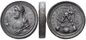 Commodus, 177-192. Medallion (Bimetallic, copper and orichalcum, 60 x 9 mm, 206.00 g, 12 h), with raised edges, Rome, undated, but c. 189- 191. Laurea...