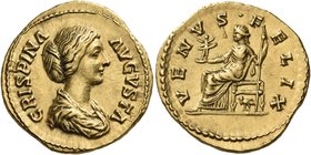 Crispina, Augusta, 178-182. Aureus (Gold, 21 mm, 7.31 g, 7 h), struck under Marcus Aurelius and Commodus, Rome, 180-182. CRISPINA AVGVSTA Draped bust ...