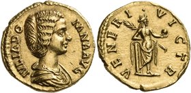 Julia Domna, Augusta, 193-217. Aureus (Gold, 19.5 mm, 7.32 g, 6 h), Rome, 193-196. IVLIA DOMNA AVG Draped bust of Julia Domna to right, her hair in fi...