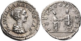 Plautilla, Augusta, 202-205. Denarius (Silver, 18.5 mm, 3.35 g, 6 h), struck under Septimius Severus and Caracalla, Rome. PLAVTILLAE AVGVSTAE Draped b...
