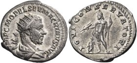 Macrinus, 217-218. Antoninianus (Silver, 22 mm, 4.32 g, 6 h), Rome, spring-summer 217. IMP C M OPEL SEV MACRINVS AVG Radiate and draped bust of Macrin...