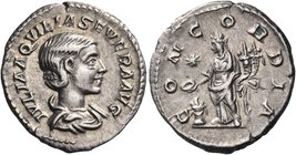 Aquilia Severa, Augusta, 220-221 & 221-222, second and fourth wife of Elagabalus. Denarius (Silver, 19 mm, 3.03 g, 12 h), Rome. IVLIA AQVILIA SEVERA A...