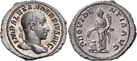 Severus Alexander, 222-235. Denarius (Silver, 21 mm, 3.11 g, 1 h), Rome, 232. IMP ALEXANDER PIVS AVG Laureate bust of Severus Alexander to right, with...