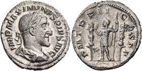 Maximinus I, 235-238. Denarius (Silver, 19 mm, 2.76 g, 5 h), Rome, March 235 - January 236. IMP MAXIMINVS PIVS AVG Laureate, draped and cuirassed bust...