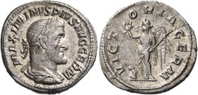Maximinus I, 235-238. Denarius (Silver, 20 mm, 3.27 g, 6 h), Rome, 236-238. MAXIMINVS PIVS AVG GERM Laureate, draped and cuirassed bust of Maximinus I...
