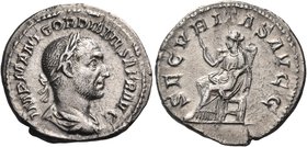 Gordian I, 238. Denarius (Silver, 19.5 mm, 2.59 g, 11 h), Rome, March-April 238. IMP M ANT GORDIANVS AFR AVG Laureate, draped and cuirassed bust of Go...