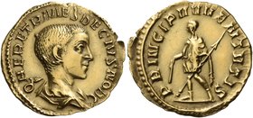 Herennius Etruscus, as Caesar, 249-251. Aureus (Gold, 19 mm, 2.99 g, 12 h), Rome, circa 250-251. Q HER ETR MES DECIVS NOB C Bareheaded and draped bust...