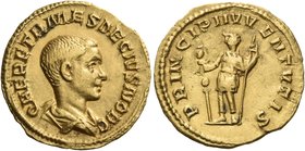 Herennius Etruscus, as Caesar, 249-251. Aureus (Gold, 19 mm, 3.46 g, 6 h), Rome, circa 250-251. Q HER ETR MES DECIVS NOB C Bareheaded and draped bust ...