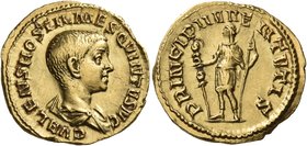Hostilian, as Caesar, 250-251. Aureus (Gold, 17.5 mm, 3.76 g, 5 h), Rome, circa 251. C VALENS HOSTIL MES QVINTVS N C Bare-headed, draped and cuirassed...