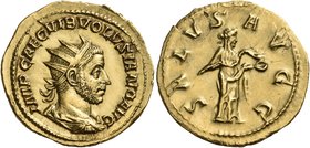 Volusian, 251-253. Binio (Gold, 22 mm, 5.62 g), 252. IMP CAE C VIB VOLVSIANO AVG Radiate, draped and cuirassed bust of Volusian to right. Rev. SALVS A...