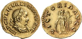 Valerian I, 253-260. Aureus (Gold, 19 mm, 2.84 g, 6 h), Rome, 256-257. IMP C P LIC VALERIANVS AVG Laureate, draped and cuirassed bust of Valerian to r...