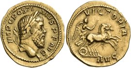 Postumus, Romano-Gallic Emperor, 260-269. Aureus (Gold, 20 mm, 5.99 g, 6 h), Lugdunum (Lyon), 261. IMP C POSTVMVS P F AVG Laureate head of Postumus to...