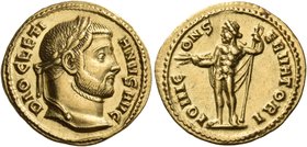 Diocletian, 284-305. Aureus (Gold, 19 mm, 5.27 g, 6 h), Siscia, 293-294. DIOCLETI-ANVS AVG Laureate head of Diocletian to right. Rev. IOVI C ONS - ERV...