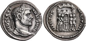 Diocletian, 284-305. Argenteus (Silver, 18.5 mm, 3.40 g, 6 h), Siscia, 294-295. DIOCLETI-ANVS AVG Laureate head of Diocletian to right. Rev. VIRTVS MI...