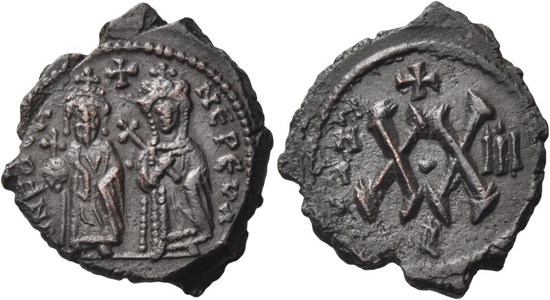 Phocas, with Leontia, 602-610. Half Follis (Copper, 22 mm, 5.08 g, 6 h), Theoupo...