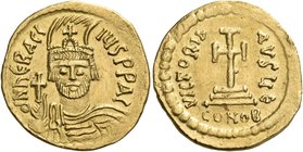 Heraclius, 610-641. Solidus (Gold, 19.5 mm, 4.37 g, 7 h), Constantinople, 5th officina, 610-613. dN hERACL-IUS PP AC Draped and cuirassed facing bust ...