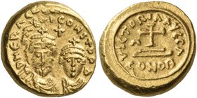 Heraclius, with Heraclius Constantine, 610-641. Solidus (Gold, 13 mm, 4.48 g, 6 h), Carthage, 630/631. D N ERACL - I CONST PPΔ Facing busts of Heracli...