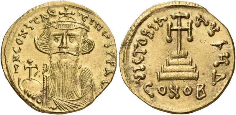 Constans II, 641-668. Solidus (Gold, 19 mm, 4.44 g, 7 h), Constantinople, 4th of...