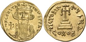 Constans II, 641-668. Solidus (Gold, 19 mm, 4.44 g, 7 h), Constantinople, 4th officina (Δ), 651-654. d N CONSTAN-TINЧS P P AV Crowned and draped bust ...