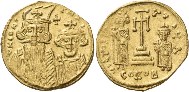 Constans II, with Constantine IV, Heraclius, and Tiberius, 641-668. Solidus (Gol...