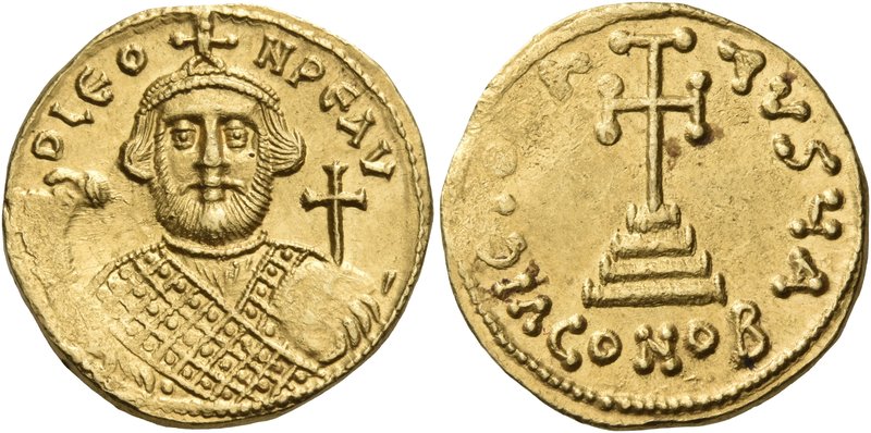 Leontius, 695-698. Solidus (Gold, 20.5 mm, 4.52 g, 6 h), Constantiople, 1st offi...