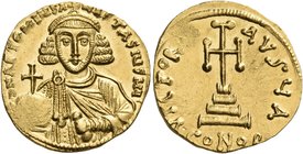 Anastasius II Artemius, 713-715. Solidus (Gold, 20 mm, 4.44 g, 6 h), Constantinople, 1st officina. dN APTEMIUS A-NASTASIUS MЧ’ Crowned and diademed bu...