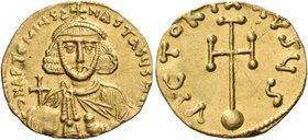 Anastasius II Artemius, 713-715. Semissis (Gold, 12 mm, 2.10 g, 6 h), Constantinople. dN APTEMIЧS A-NASTASIЧS MЧL Crowned and diademed bust of Anastas...