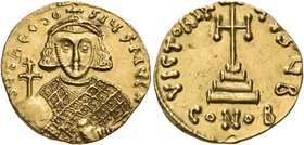 Theodosius III of Adramytium, 715-717. Solidus (Gold, 19 mm, 4.49 g, 6 h), Constantinople, 2nd officina (B), 715. d N ThEOdO-SIЧS MЧL A' Crowned facin...