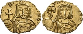 Michael I Rhangabe, with Theophylactus, 811-813. Semissis (Gold, 16.5 mm, 1.80 g, 6 h), Syracuse. MI-XAHL bA Beardless, facing bust of Michael, wearin...