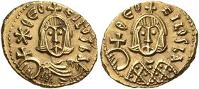 Theophilus, 829-842. Semissis (Gold, 13 mm, 1.77 g, 5 h), Syracuse, 829 - 830/1. ✷ΘϵΟ-ϜΙLΟS bA Crowned and draped bust of Theophilus facing, holding g...