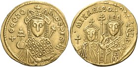 Michael III "the Drunkard", with Theodora and Thecla, 842-867. Solidus (Gold, 21 mm, 4.37 g, 6 h), Constantinople, circa 842-850. + ӨЄO∂O-RA ∂[ЄSPVn’]...