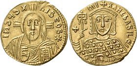 Michael III "the Drunkard", 842-867. Solidus (Gold, 20.5 mm, 4.26 g, 7 h), Constantinople, 856-867. IҺSЧS X-RISTOS* Facing bust of Christ Pantokrator,...