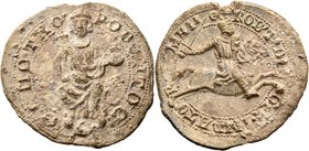 CRUSADERS, Latin Empire of Constantinople. Robert I of Courtenay, 1219-1221-1228. Seal or Bulla (Lead, 43 mm, 38.34 g, 12 h), Constantinople, 1220s. Ρ...