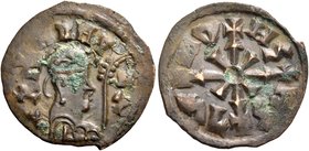 AXUM. Wazena (WZN), circa 610-630. (Bronze, 18 mm, 1.62 g, 1 h). l'Hzb zydl in Ge'ez ('May this please the peoples') Draped bust of Wazena to right, h...