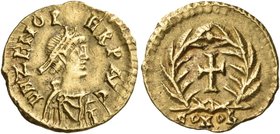 Odovacar, king, 476-493. Tremissis (Gold, 14 mm, 1.44 g, 6 h), in the name of Zeno, Mediolanum, 476-491. D N ZENO PERP (AV)C Pearl diademed, draped an...
