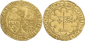 ANGLO-GALLIC. Henry VI, King of England and France, 1422-1461. Salut d’or (Gold, 26 mm, 3.55 g, 9 h), initial mark, fleur de lis; mullet stops on the ...