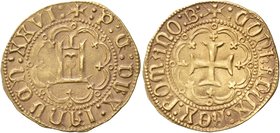ITALY. Genoa. Pietro di Campofregoso, doge, 1450-1458. Ducato (Gold, 22 mm, 3.54 g, 7 h), 26th doge. +:P: C: DUX: IANUEN: XXVI: Stylized castle within...
