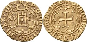 ITALY. Genoa. Paolo di Campofregoso, doge, second reign, 1463-1464. Ducato (Gold, 20.5 mm, 3.47 g, 1 h), 28th doge. P: C: DUX: IANUEN: XXVIII° Stylize...