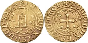 ITALY. Genoa. Battista di Campofregoso, doge, 1478-1483. Ducato (Gold, 20.5 mm, 3.44 g, 3 h), 30th doge. °B: C: DUX: IANUEN: XXX° Stylized castle surm...