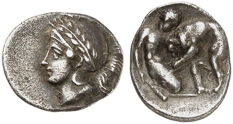 GRIECHISCHE MÜNZEN. KALABRIEN. - Taras ( Tarentum ). Diobol, 380-334 v. Chr. Ath...