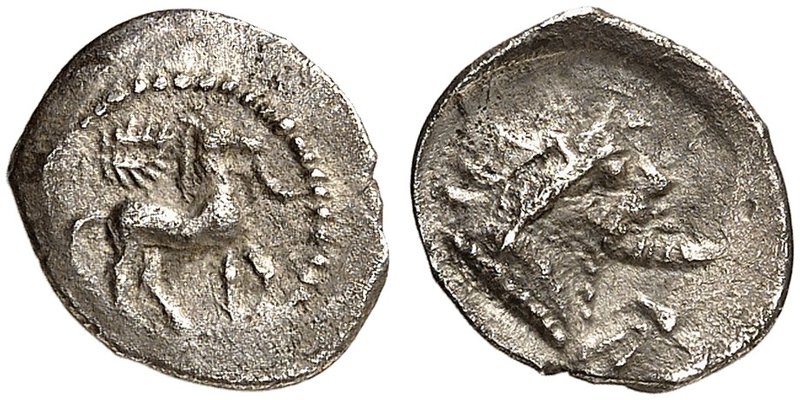 GRIECHISCHE MÜNZEN. SIZILIEN. - Gela. Silber-Litra, 465-450 v. Chr. Pferd, darüb...